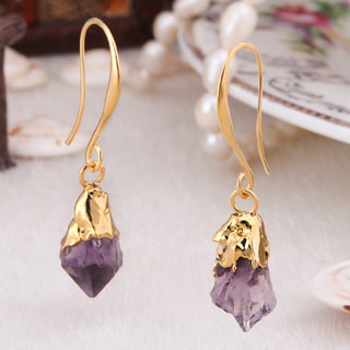 Boucles d'oreilles - Laiton plaqué or & améthyste