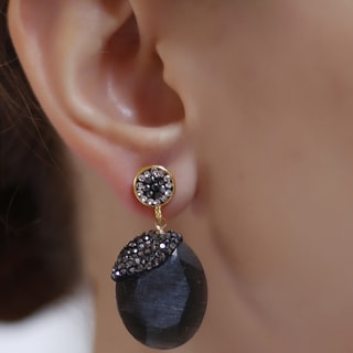 Boucles d'oreilles - Laiton plaqué or & œil de chat