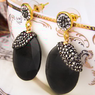 Boucles d'oreilles - Laiton plaqué or & œil de chat