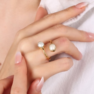 Bague - Laiton plaqué or & perles