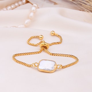 Bracelet - Laiton plaqué or & perle