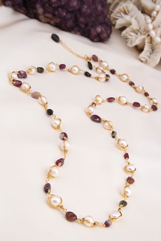 Collier - Plaqué or jaune, perles de culture et tourmalines