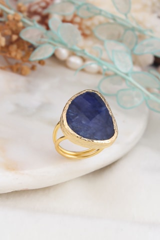 Bague - Plaqué or jaune et lapis-lazuli