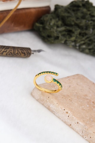 Bague - Plaqué or jaune et pierre de lune