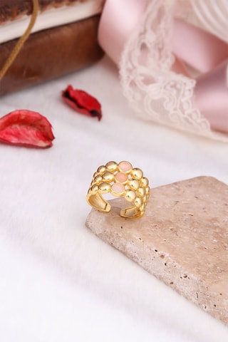 Bague - Plaqué or jaune et quartz rose 