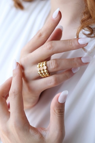 Bague - Plaqué or jaune et quartz rose 
