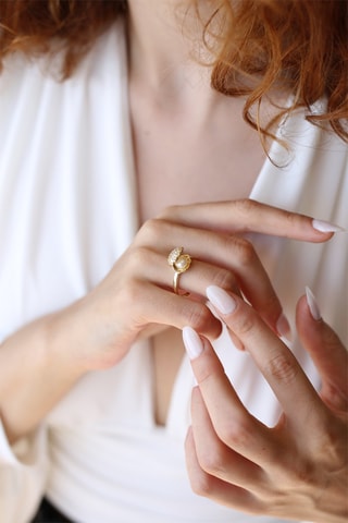 Bague - Perle de culture et zircons