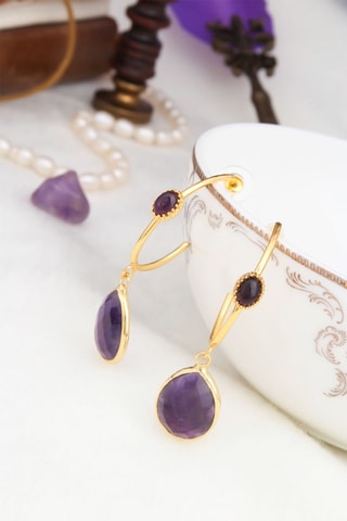 Boucles d'oreilles - Plaqué or jaune et améthyste