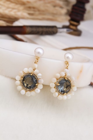 Boucles d’oreilles - Plaqué or jaune, nacres et zircons