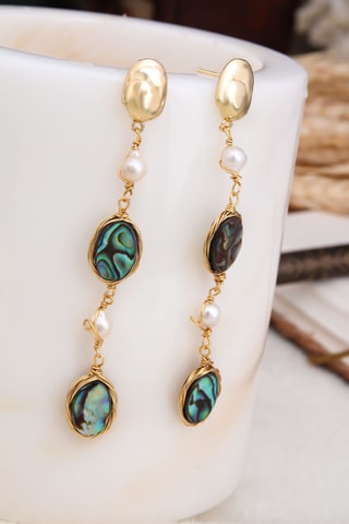 Boucles d’oreilles - Plaqué or jaune, agates et perles de culture