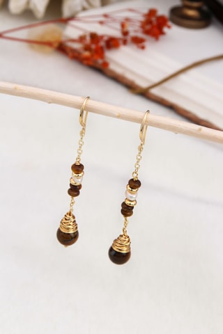 Boucles d'oreilles - Plaqué or jaune et œils-de-tigre