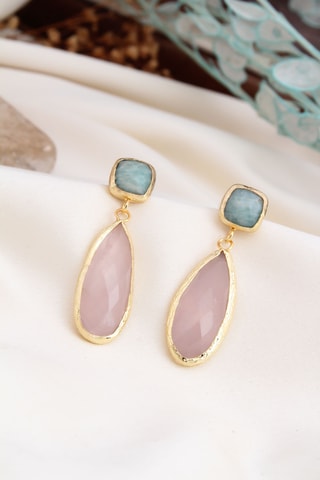 Boucles d'oreilles - Plaqué or jaune, amazonites et quartz