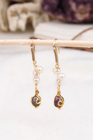 Boucles d'oreilles - Plaqué or jaune, zircons et perles de culture