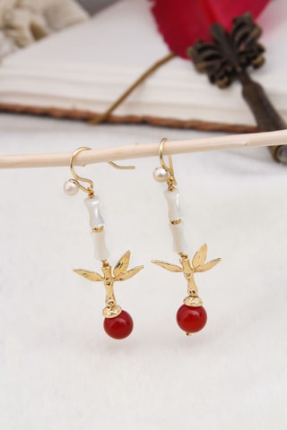 Boucles d'oreilles - Plaqué or jaune, nacres et agates