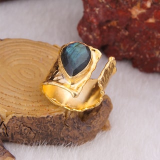 Bague ajustable - Laiton plaqué or & labradorite