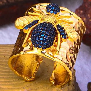 Bague - Laiton plaqué or & zirconiums
