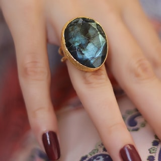 Bague - Laiton plaqué or & labradorite