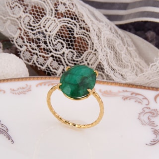 Bague ajustable - Laiton plaqué or & agate