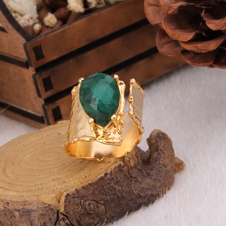 Bague ajustable - Laiton plaqué or & agate