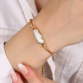 Bracelet - Laiton plaqué or & perle