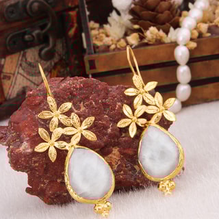 Boucles d'oreilles - Laiton plaqué or & pierre de lune