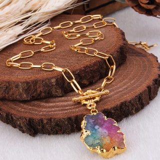 Collier - Laiton plaqué or & quartz
