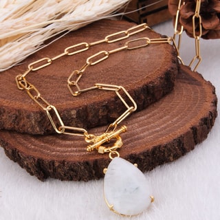 Collier - laiton plaqué or & pierre de lune