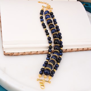 Bracelet - Laiton plaqué or & œil de tigre peint