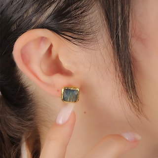 Boucles d'oreilles - Laiton plaqué or & labradorite