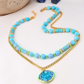 Collier turquoise - Laiton plaqué or 