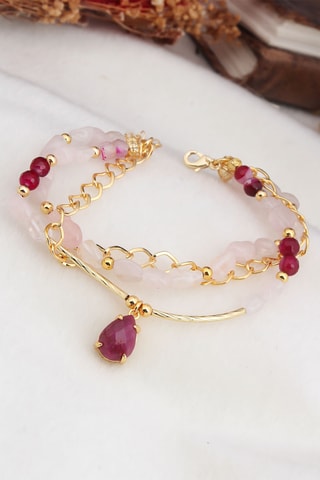 Bracelet de cheville multi rangs - Plaqué or jaune et agates