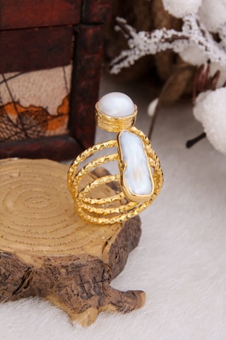 Bague - Bronze doré à l'or fin jaune et perles de culture