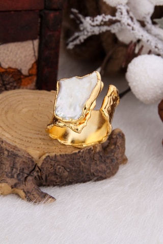 Bague - Bronze doré à l'or fin jaune et perle de culture