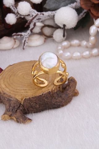 Bague - Bronze doré à l'or fin jaune et perle de culture