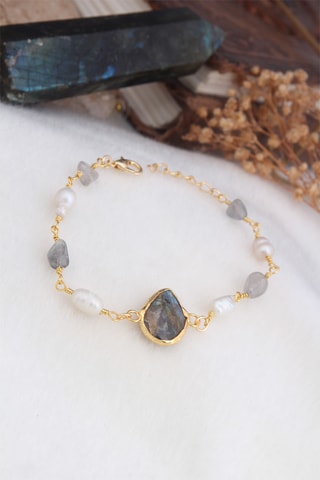 Bracelet - Plaqué or jaune et labradorites