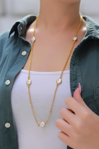 Collier - Bronze doré à l'or fin jaune et perles de culture