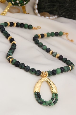 Collier - Plaqué or jaune et agates