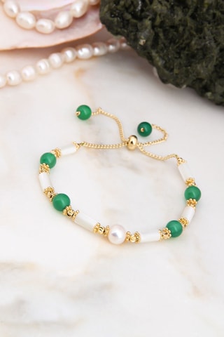 Bracelet - Plaqué or jaune, nacres, agates et perles de culture