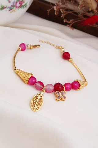 Bracelet - Plaqué or jaune et agates