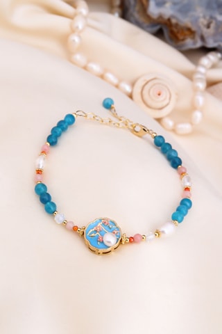 Bracelet - Plaqué or jaune, agates et perles de culture