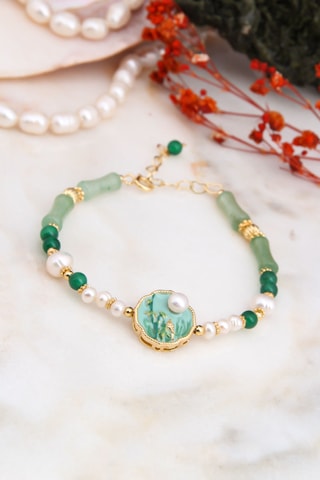 Bracelet - Plaqué or jaune, agates et perles de culture