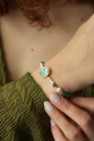 Bracelet - Plaqué or jaune, agates et perles de culture