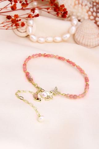 Bracelet - Plaqué or jaune, quartz et perles de culture