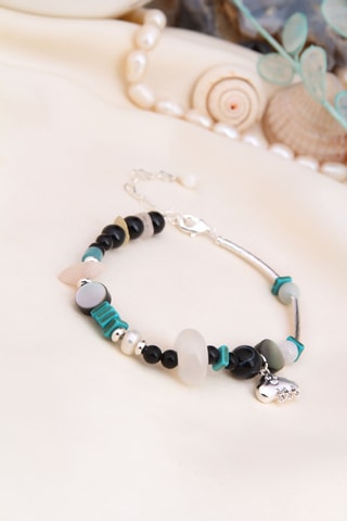 Bracelet - Plaqué or blanc, nacre et onyx