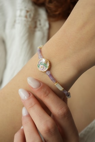 Bracelet - Plaqué or jaune, nacre et améthystes