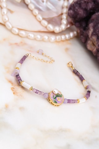 Bracelet - Plaqué or jaune, nacre et améthystes