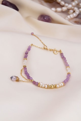 Bracelet - Plaqué or jaune, perles de culture et améthystes