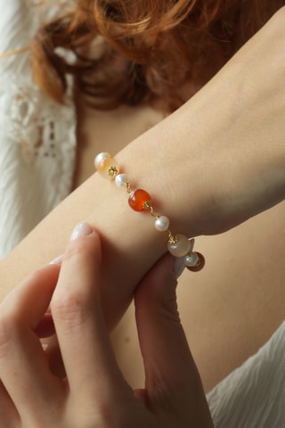 Bracelet - Plaqué or jaune, perles de culture et citrines