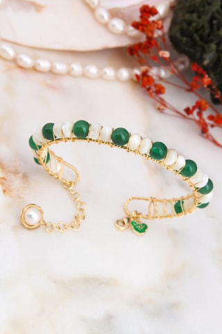 Bracelet - Plaqué or jaune, perles de culture et agates