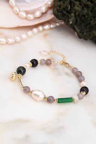 Bracelet - Plaqué or jaune, perles de culture et agates